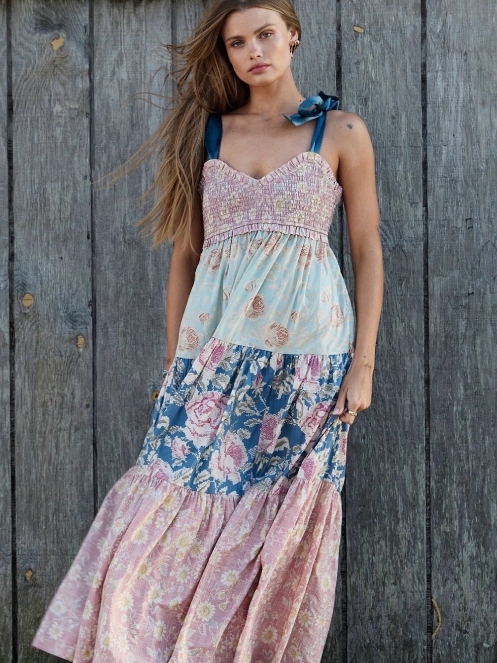 Free People Bluebell Maxi Dress with Ribbon Straps.